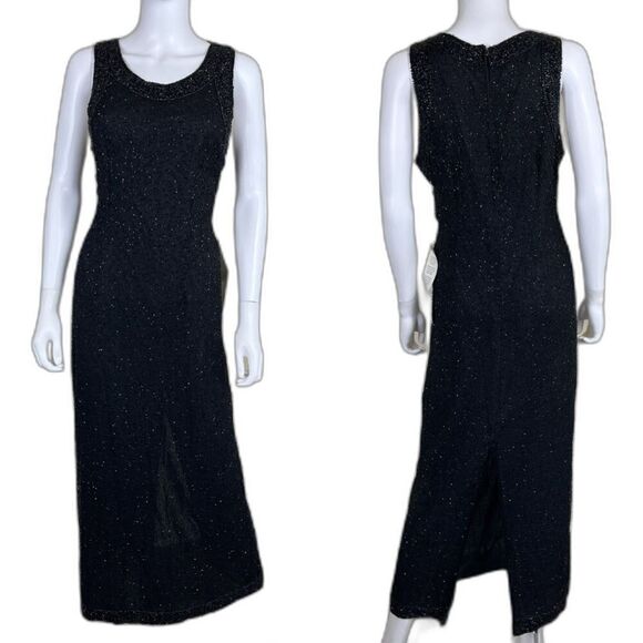 Laurence Kazar Dresses & Skirts - Vintage Laurence Kazar New York Womens Size PXL Black Beaded Silk Maxi Dress NEW